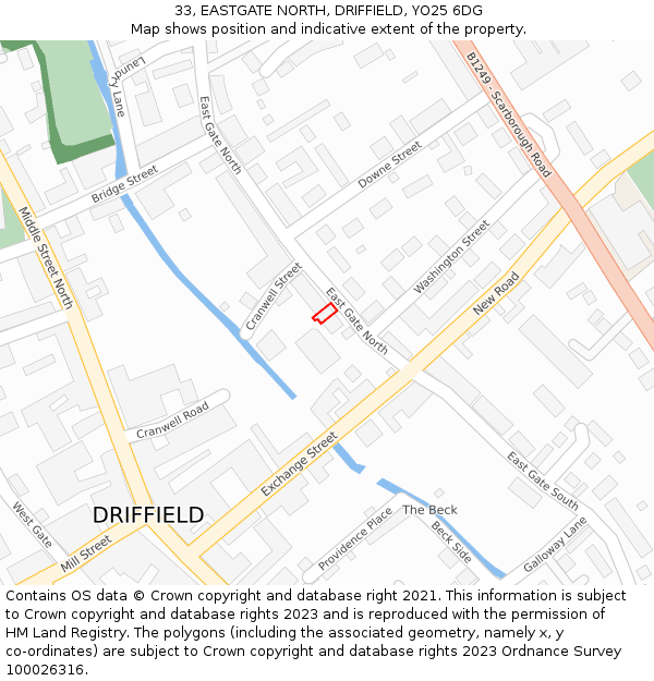 33, EASTGATE NORTH, DRIFFIELD, YO25 6DG: Location map and indicative extent of plot
