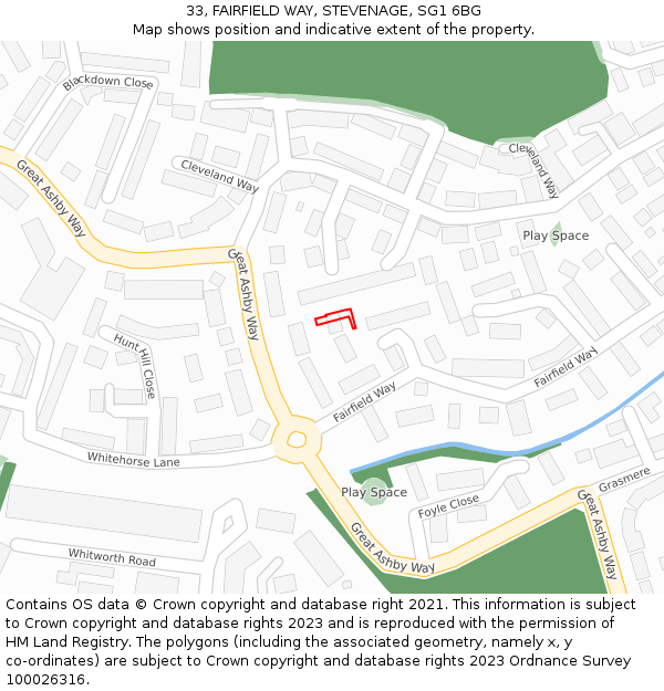 33, FAIRFIELD WAY, STEVENAGE, SG1 6BG: Location map and indicative extent of plot