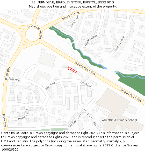 33, FERNDENE, BRADLEY STOKE, BRISTOL, BS32 9DG: Location map and indicative extent of plot