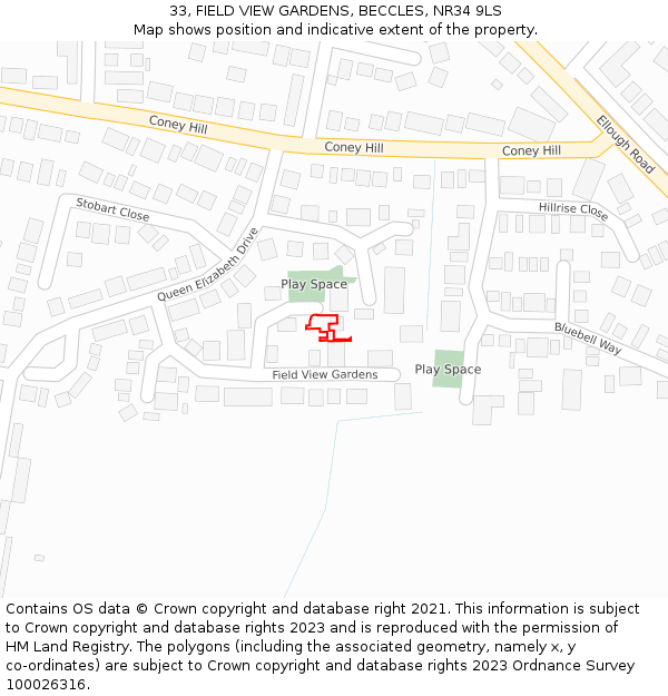 33, FIELD VIEW GARDENS, BECCLES, NR34 9LS: Location map and indicative extent of plot