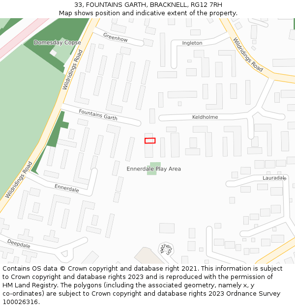 33, FOUNTAINS GARTH, BRACKNELL, RG12 7RH: Location map and indicative extent of plot