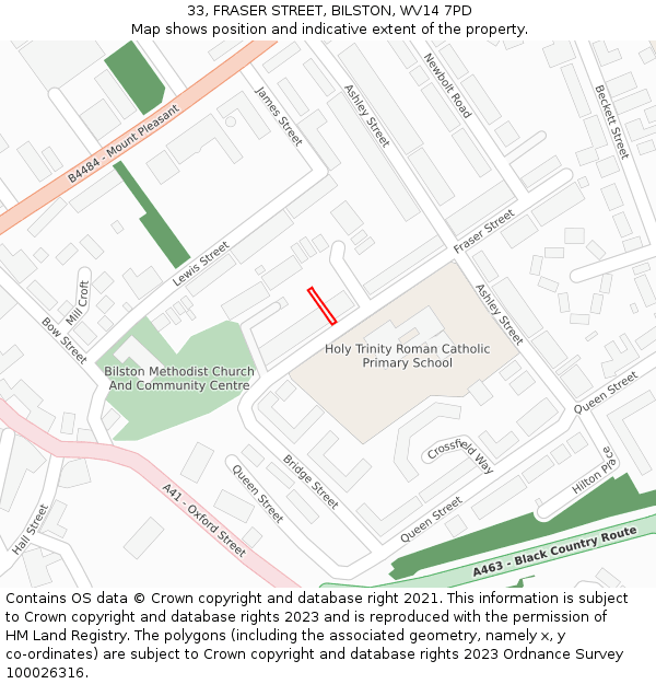 33, FRASER STREET, BILSTON, WV14 7PD: Location map and indicative extent of plot