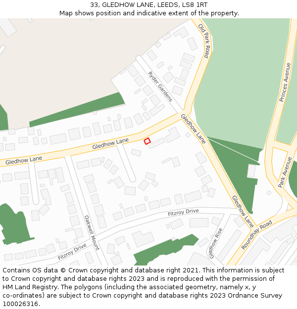 33, GLEDHOW LANE, LEEDS, LS8 1RT: Location map and indicative extent of plot