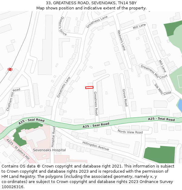 33, GREATNESS ROAD, SEVENOAKS, TN14 5BY: Location map and indicative extent of plot