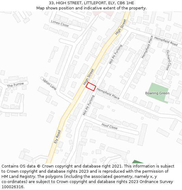 33, HIGH STREET, LITTLEPORT, ELY, CB6 1HE: Location map and indicative extent of plot