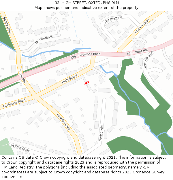 33, HIGH STREET, OXTED, RH8 9LN: Location map and indicative extent of plot