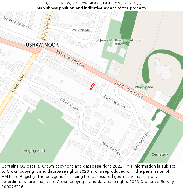 33, HIGH VIEW, USHAW MOOR, DURHAM, DH7 7QQ: Location map and indicative extent of plot