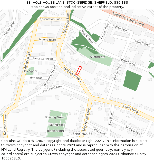 33, HOLE HOUSE LANE, STOCKSBRIDGE, SHEFFIELD, S36 1BS: Location map and indicative extent of plot