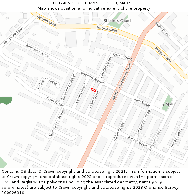 33, LAKIN STREET, MANCHESTER, M40 9DT: Location map and indicative extent of plot