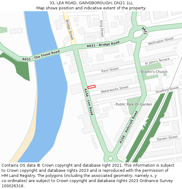 33, LEA ROAD, GAINSBOROUGH, DN21 1LL: Location map and indicative extent of plot
