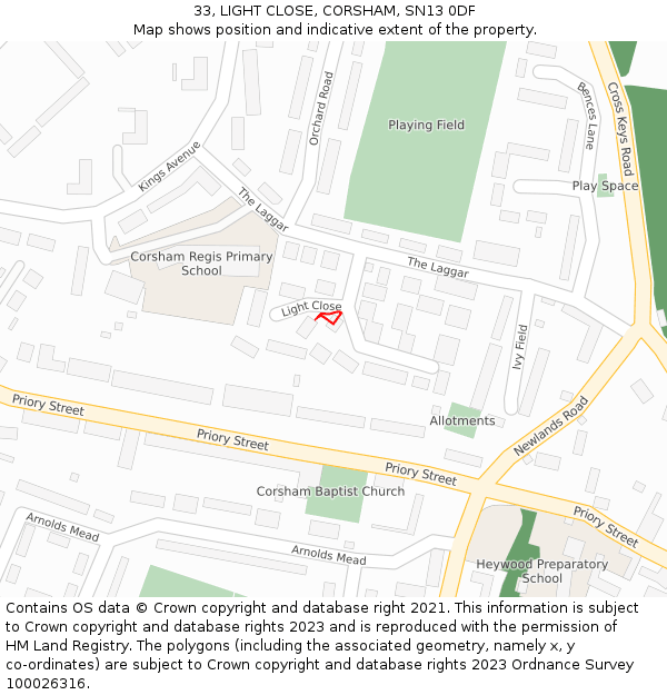 33, LIGHT CLOSE, CORSHAM, SN13 0DF: Location map and indicative extent of plot
