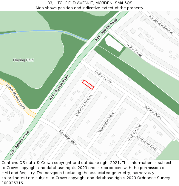 33, LITCHFIELD AVENUE, MORDEN, SM4 5QS: Location map and indicative extent of plot