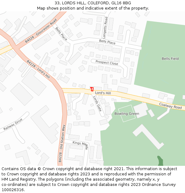 33, LORDS HILL, COLEFORD, GL16 8BG: Location map and indicative extent of plot
