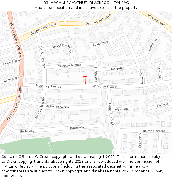 33, MACAULEY AVENUE, BLACKPOOL, FY4 4AG: Location map and indicative extent of plot