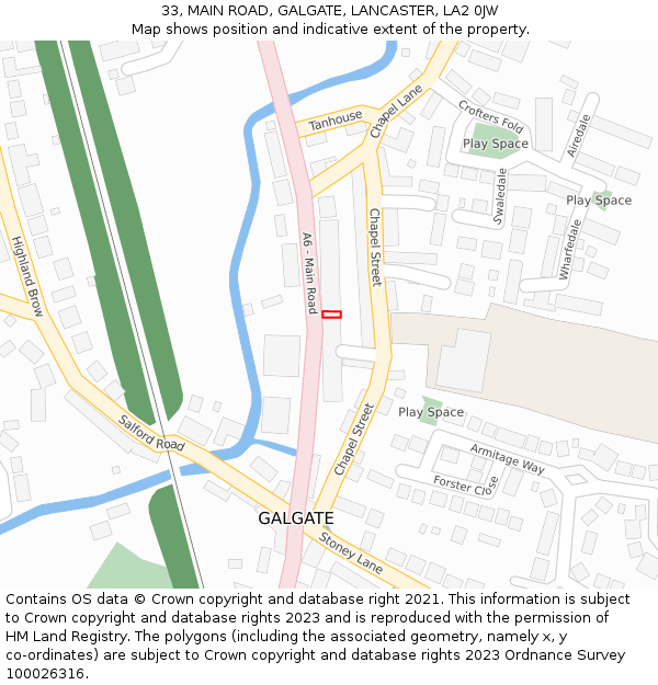 33, MAIN ROAD, GALGATE, LANCASTER, LA2 0JW: Location map and indicative extent of plot