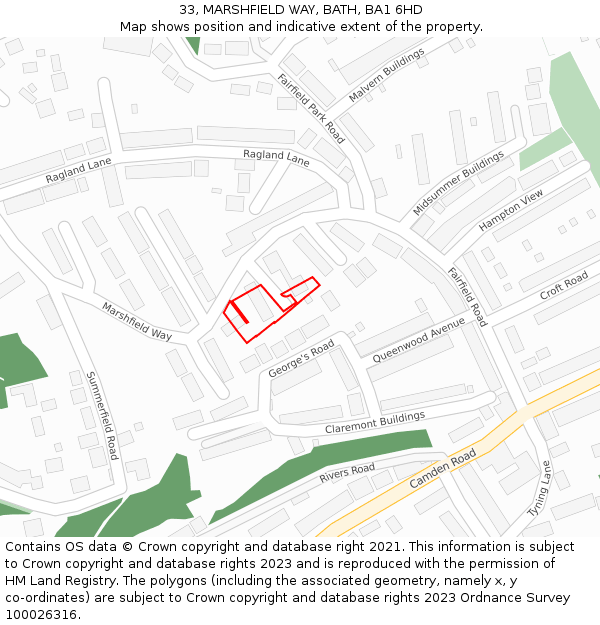 33, MARSHFIELD WAY, BATH, BA1 6HD: Location map and indicative extent of plot