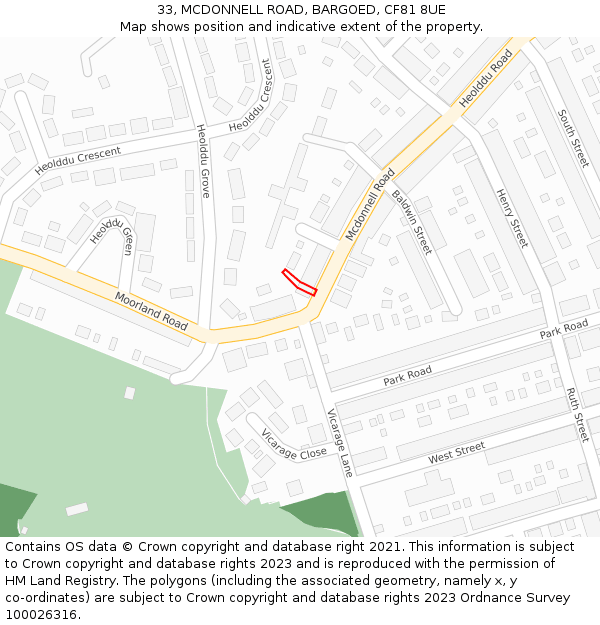 33, MCDONNELL ROAD, BARGOED, CF81 8UE: Location map and indicative extent of plot