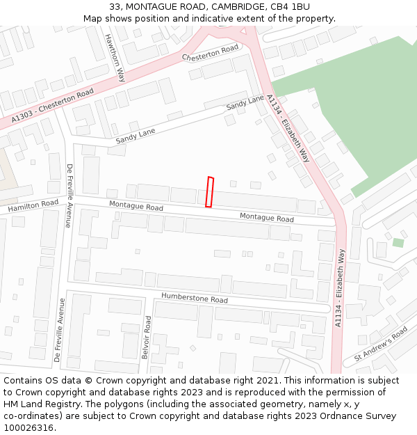 33, MONTAGUE ROAD, CAMBRIDGE, CB4 1BU: Location map and indicative extent of plot