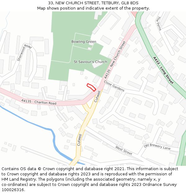33, NEW CHURCH STREET, TETBURY, GL8 8DS: Location map and indicative extent of plot