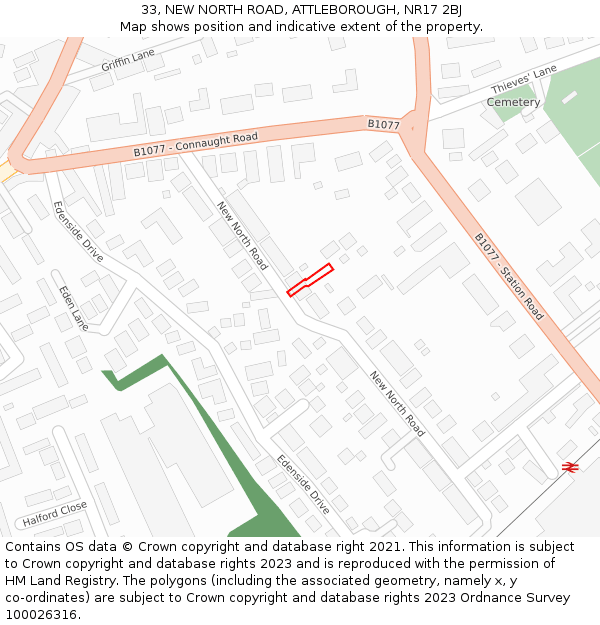 33, NEW NORTH ROAD, ATTLEBOROUGH, NR17 2BJ: Location map and indicative extent of plot