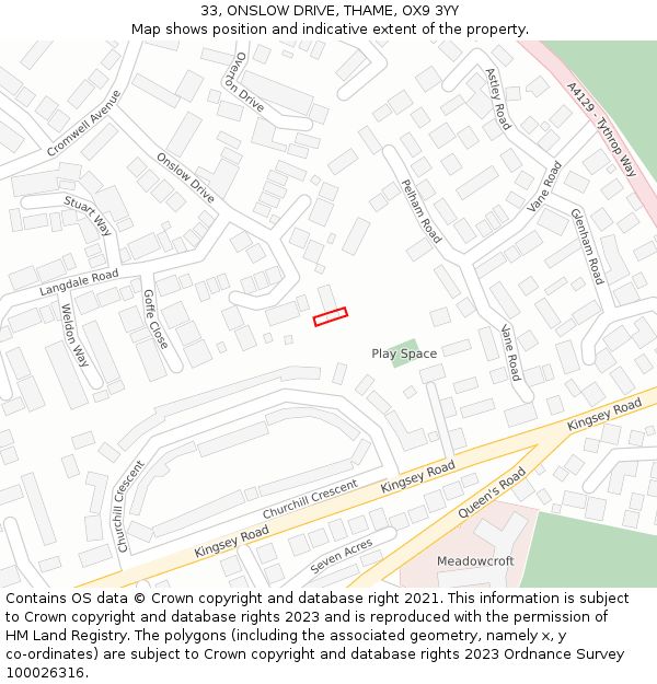 33, ONSLOW DRIVE, THAME, OX9 3YY: Location map and indicative extent of plot