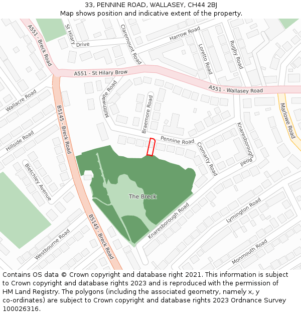 33, PENNINE ROAD, WALLASEY, CH44 2BJ: Location map and indicative extent of plot