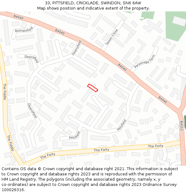 33, PITTSFIELD, CRICKLADE, SWINDON, SN6 6AW: Location map and indicative extent of plot