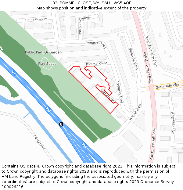 33, POMMEL CLOSE, WALSALL, WS5 4QE: Location map and indicative extent of plot