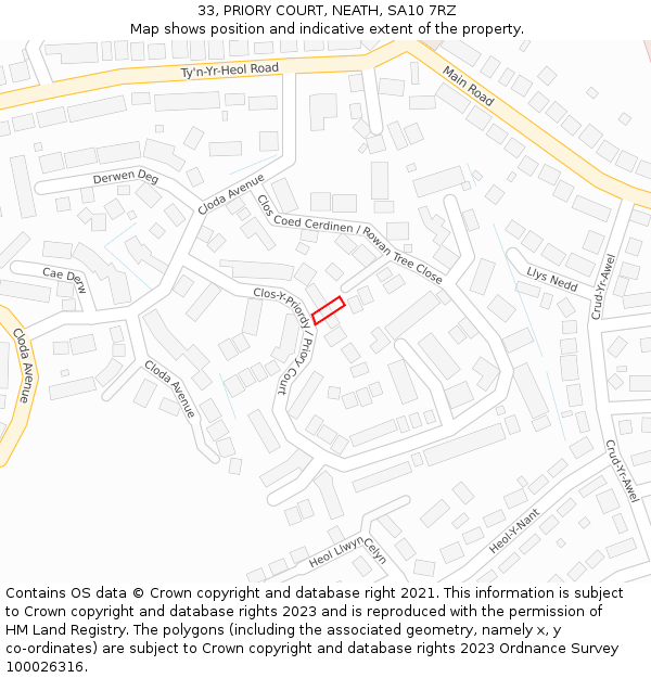 33, PRIORY COURT, NEATH, SA10 7RZ: Location map and indicative extent of plot
