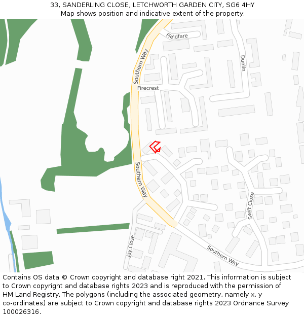 33, SANDERLING CLOSE, LETCHWORTH GARDEN CITY, SG6 4HY: Location map and indicative extent of plot