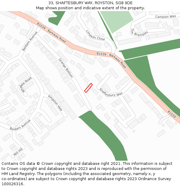 33, SHAFTESBURY WAY, ROYSTON, SG8 9DE: Location map and indicative extent of plot