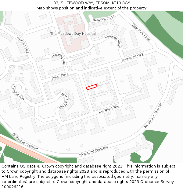 33, SHERWOOD WAY, EPSOM, KT19 8GY: Location map and indicative extent of plot