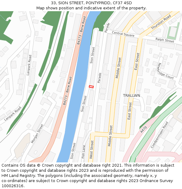 33, SION STREET, PONTYPRIDD, CF37 4SD: Location map and indicative extent of plot