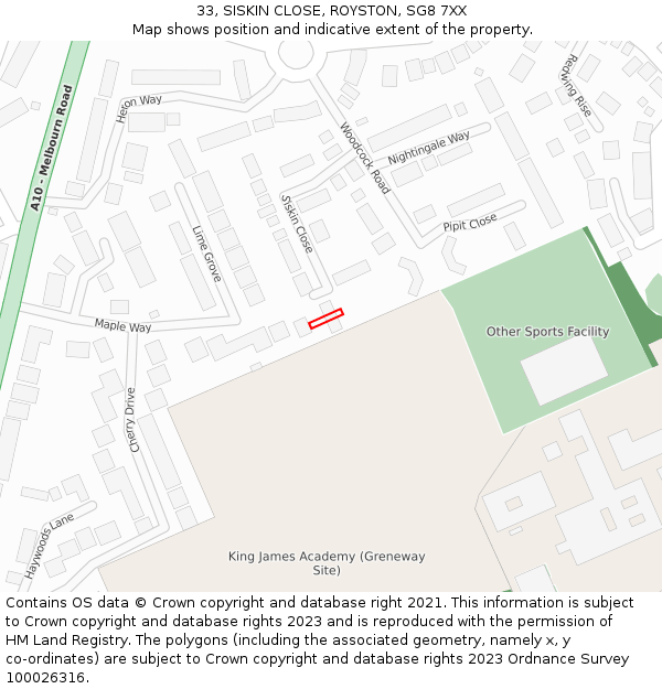 33, SISKIN CLOSE, ROYSTON, SG8 7XX: Location map and indicative extent of plot