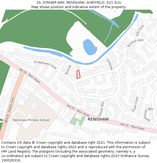33, STANIER WAY, RENISHAW, SHEFFIELD, S21 3UU: Location map and indicative extent of plot