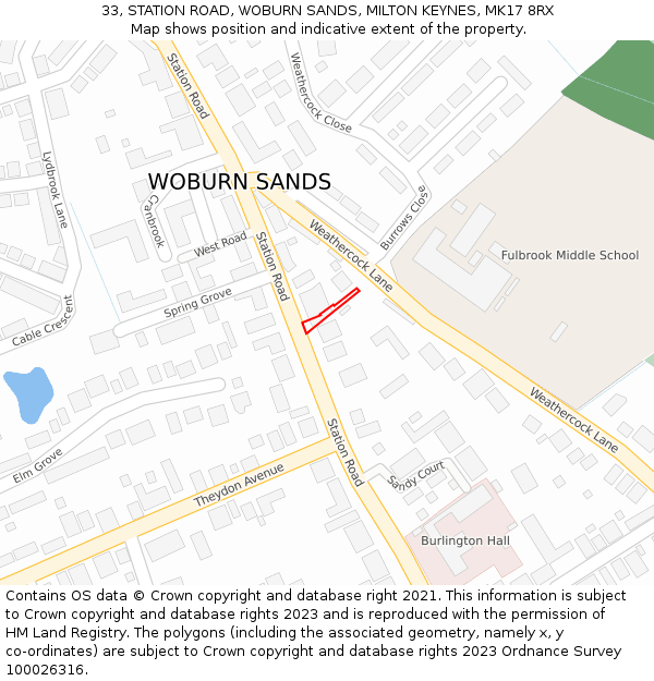33, STATION ROAD, WOBURN SANDS, MILTON KEYNES, MK17 8RX: Location map and indicative extent of plot