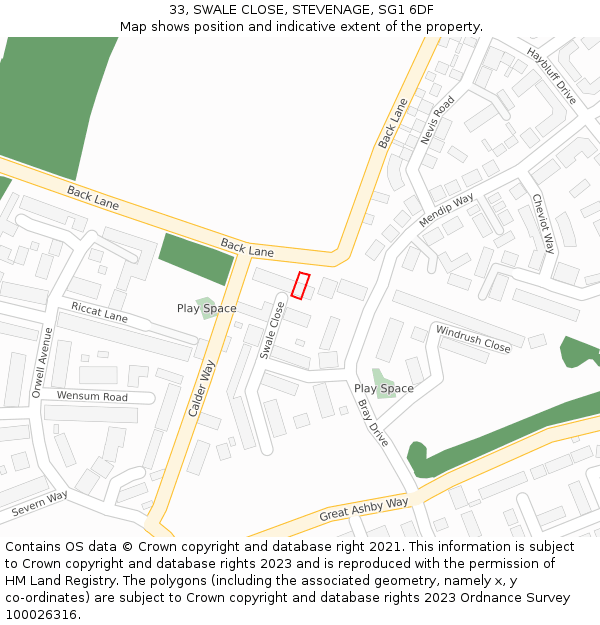 33, SWALE CLOSE, STEVENAGE, SG1 6DF: Location map and indicative extent of plot