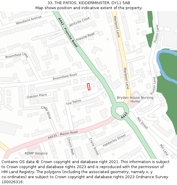 33, THE PATIOS, KIDDERMINSTER, DY11 5AB: Location map and indicative extent of plot
