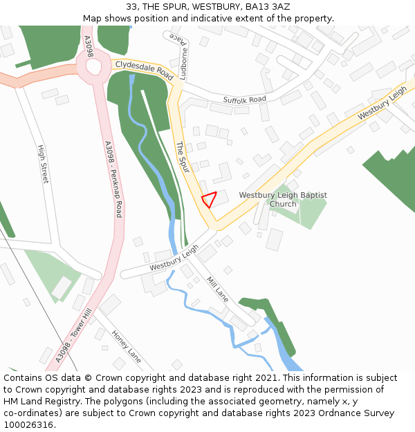 33, THE SPUR, WESTBURY, BA13 3AZ: Location map and indicative extent of plot