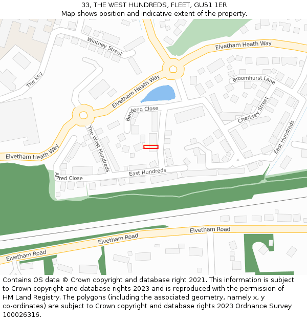 33, THE WEST HUNDREDS, FLEET, GU51 1ER: Location map and indicative extent of plot