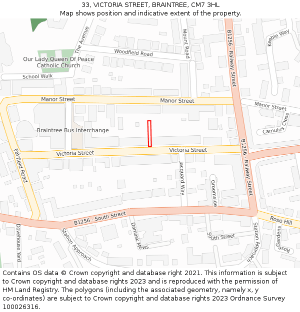 33, VICTORIA STREET, BRAINTREE, CM7 3HL: Location map and indicative extent of plot