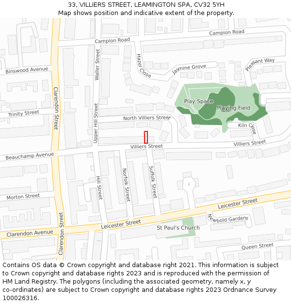 33, VILLIERS STREET, LEAMINGTON SPA, CV32 5YH: Location map and indicative extent of plot