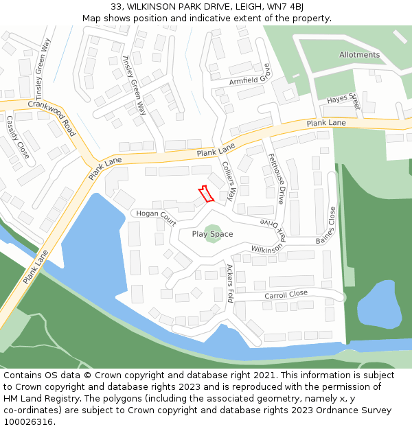 33, WILKINSON PARK DRIVE, LEIGH, WN7 4BJ: Location map and indicative extent of plot