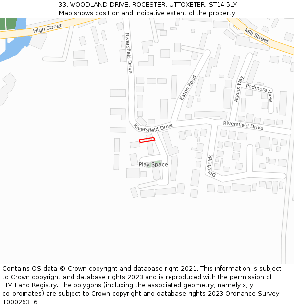 33, WOODLAND DRIVE, ROCESTER, UTTOXETER, ST14 5LY: Location map and indicative extent of plot