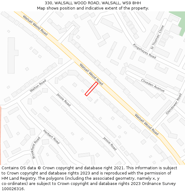 330, WALSALL WOOD ROAD, WALSALL, WS9 8HH: Location map and indicative extent of plot