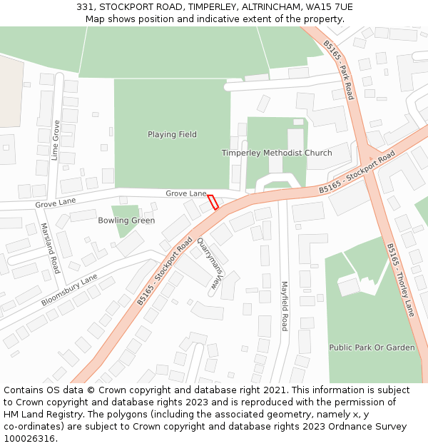 331, STOCKPORT ROAD, TIMPERLEY, ALTRINCHAM, WA15 7UE: Location map and indicative extent of plot