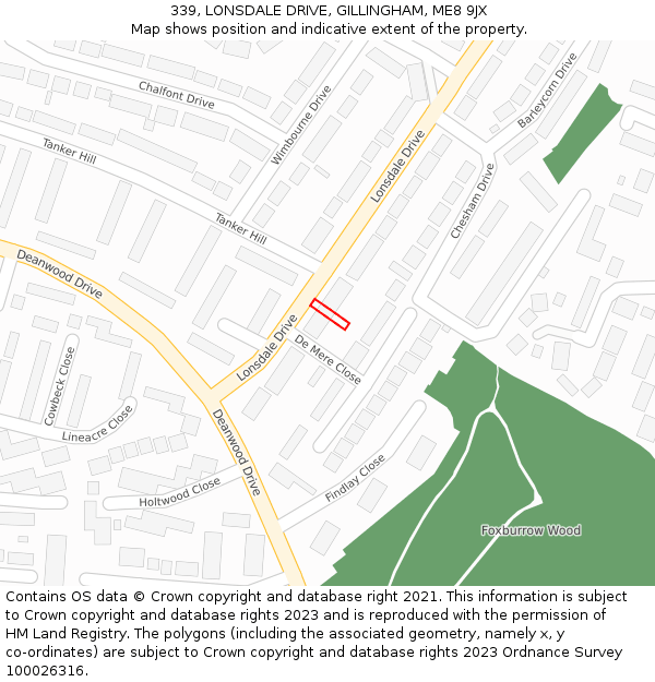 339, LONSDALE DRIVE, GILLINGHAM, ME8 9JX: Location map and indicative extent of plot