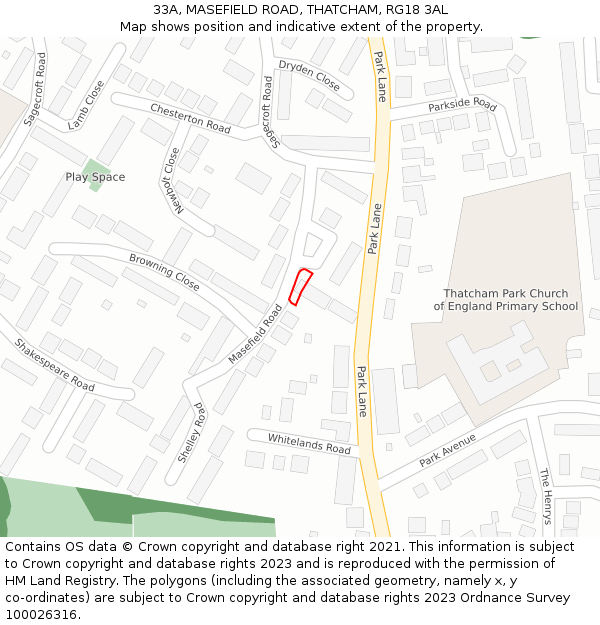 33A, MASEFIELD ROAD, THATCHAM, RG18 3AL: Location map and indicative extent of plot