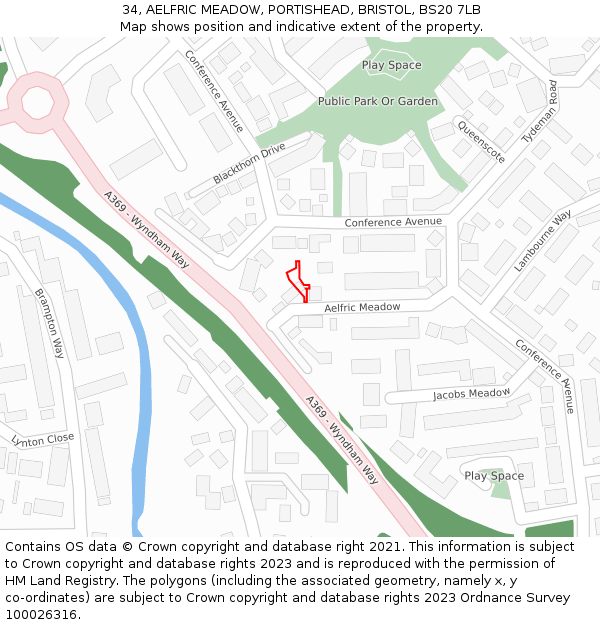 34, AELFRIC MEADOW, PORTISHEAD, BRISTOL, BS20 7LB: Location map and indicative extent of plot