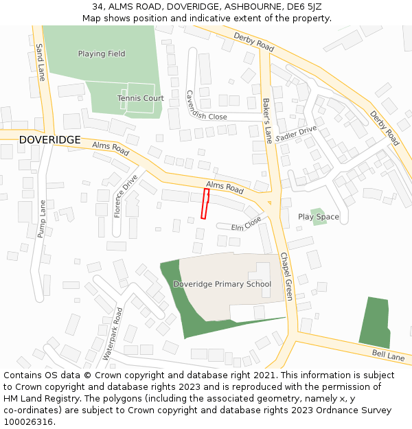 34, ALMS ROAD, DOVERIDGE, ASHBOURNE, DE6 5JZ: Location map and indicative extent of plot